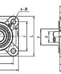 1 3/4" Bearing HCF209-28 Square Flanged Housing Mounted Bearing with Eccentric Collar - VXB Ball Bearings