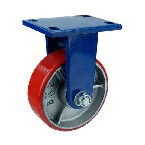 10" Inch Extra Heavy Duty Caster Wheel 3307 pounds Fixed Cast iron polyurethane Top Plate - VXB Ball Bearings