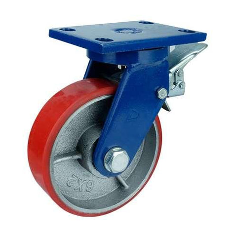 12" Inch Extra Heavy Duty Caster Wheel 3307 pounds Swivel and Upper Brake Cast iron polyurethane Top Plate - VXB Ball Bearings