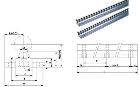 20mm 67" Rail Guideway System 1701.8mm Linear Motion - VXB Ball Bearings