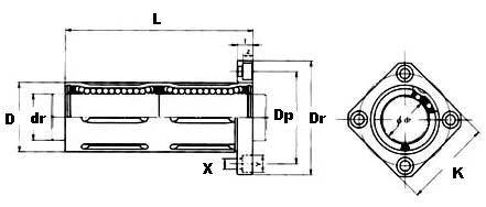 25mm Long Square Flanged Bushing Linear Motion LBK25LUU - VXB Ball Bearings