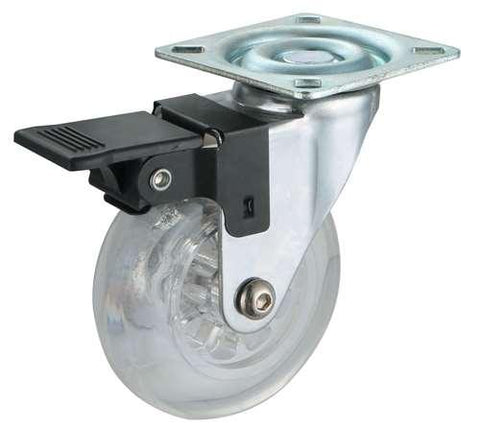 3" Inch Caster Wheel 88 pounds Swivel and Upper Brake Polyurethane Top Plate - VXB Ball Bearings