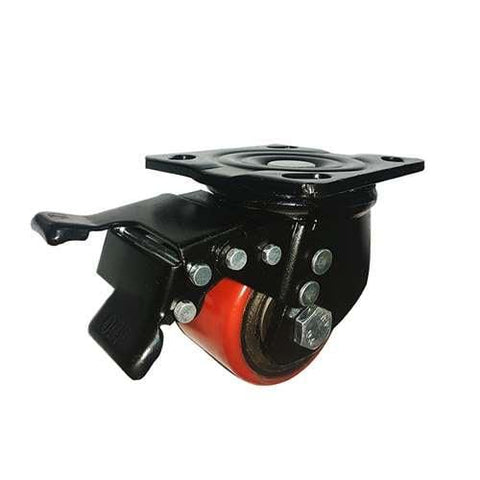 3" Inch Low Profile Caster Wheel 1102 pounds Swivel Design Upper Locking Brake : Steel Top Plate - VXB Ball Bearings