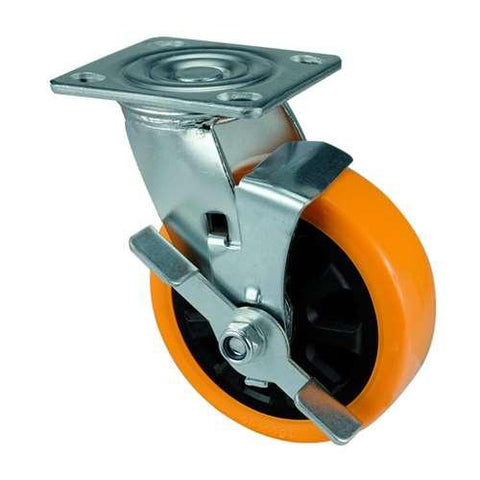 4" Inch Heavy Duty Caster Wheel 441 pounds Side brake Polyurethane Top Plate - VXB Ball Bearings