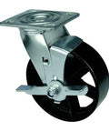 4" Inch Heavy Duty Caster Wheel 441 pounds Swivel and Center Brake Black Cast iron Top Plate - VXB Ball Bearings