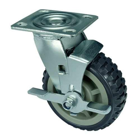4" Inch Heavy Duty Caster Wheel 441 pounds Swivel and Center Brake Polypropylene core and Polyurethane Top Plate - VXB Ball Bearings