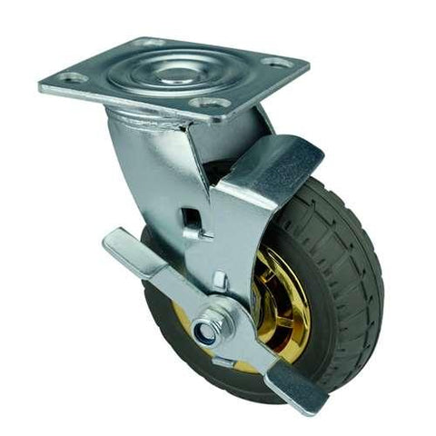 4" Inch Heavy Duty Caster Wheel 441 pounds Swivel and Center Brake Polypropylene core and Rubber Top Plate - VXB Ball Bearings