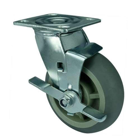 4" Inch Heavy Duty Caster Wheel 441 pounds Swivel and Center Brake Polypropylene core and Thermoplastic Rubber Top Plate - VXB Ball Bearings