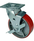 4" Inch Heavy Duty Caster Wheel 617 pounds Swivel and Center Brake Iron core and Polyurethane Top Plate - VXB Ball Bearings
