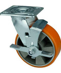 4" Inch Heavy Duty Caster Wheel 661 pounds Side Brake Aluminum and Polyurethane Top Plate - VXB Ball Bearings