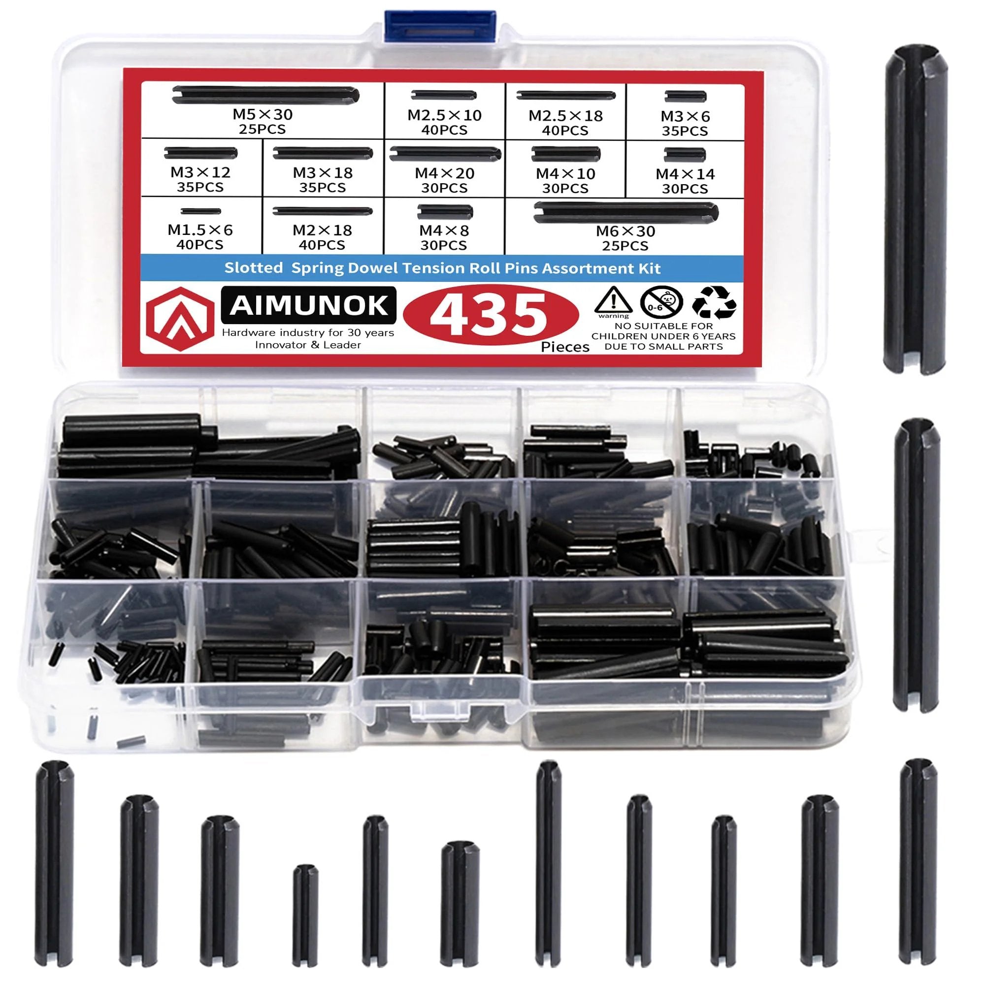 Roll Pin Set 435 65Mn Steel Black Oxide AIMUNOK ✓