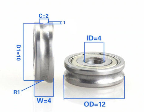 4mm Bore Bearing with 12mm Pulley U Groove Track Roller Bearing 4x12x4mm - VXB Ball Bearings