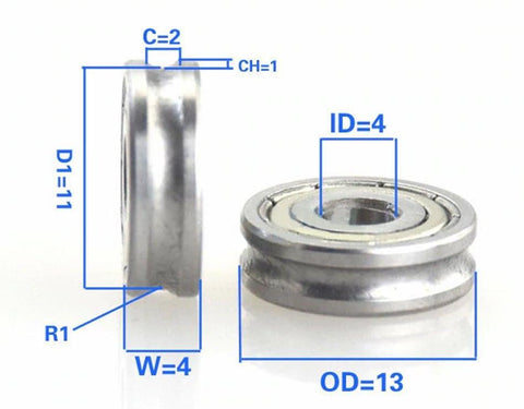 4mm Bore Bearing with 13mm Pulley U Groove Track Roller Bearing 4x13x4mm - VXB Ball Bearings