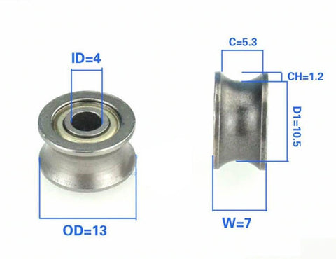 4mm Bore Bearing with 13mm Pulley U Groove Track Roller Bearing 4x13x7mm - VXB Ball Bearings