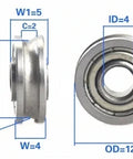 4x12x4/5mm U Groove Track Roller Bearing Extended inner ring width of 5mm - VXB Ball Bearings