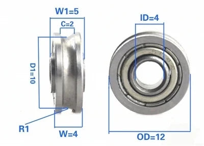 4x12x4/5mm U Groove Track Roller Bearing Extended inner ring width of 5mm - VXB Ball Bearings