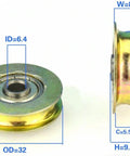 6.4mm Bore Bearing with 32mm Pulley U Groove Track Roller Bearing 6.4x32x8mm - VXB Ball Bearings