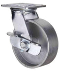 6" Inch Heavy Duty Caster Wheel 661 pounds Swivel and Center Brake Cast Iron Top Plate - VXB Ball Bearings