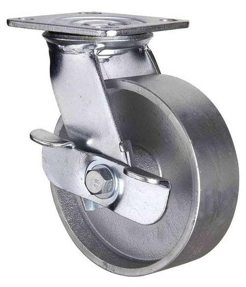 6" Inch Heavy Duty Caster Wheel 661 pounds Swivel and Center Brake Cast Iron Top Plate - VXB Ball Bearings