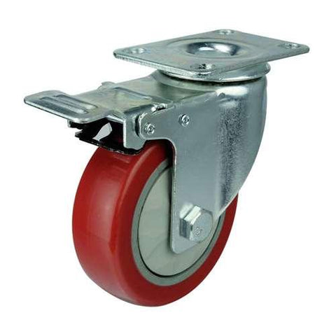 60mm Medium Duty Caster Wheel 132 pounds Swivel and Upper Brake Polyvinyl Chloride Top Plate - VXB Ball Bearings