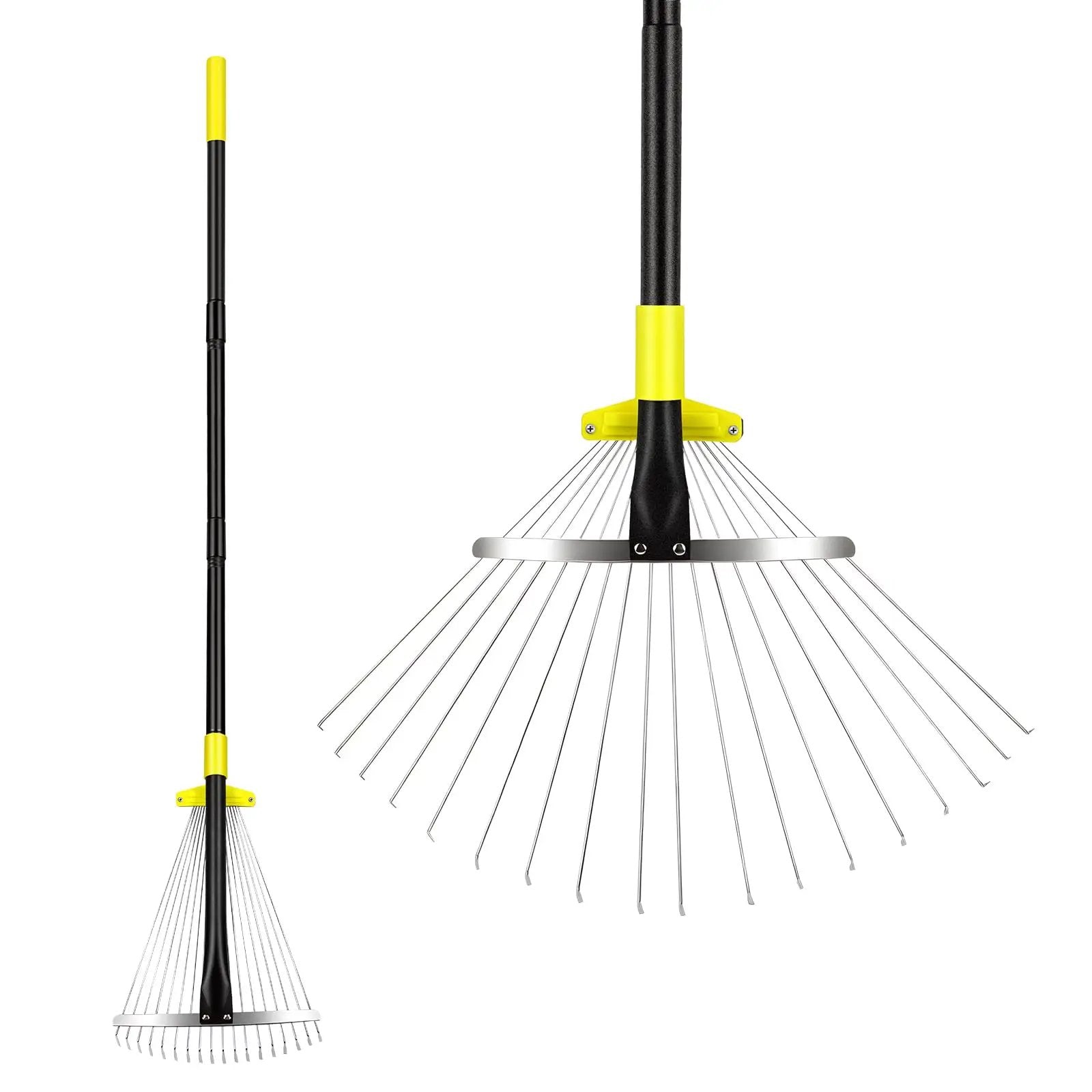 Adjustable Metal Leaf Rake, Rustproof Steel Head ✓