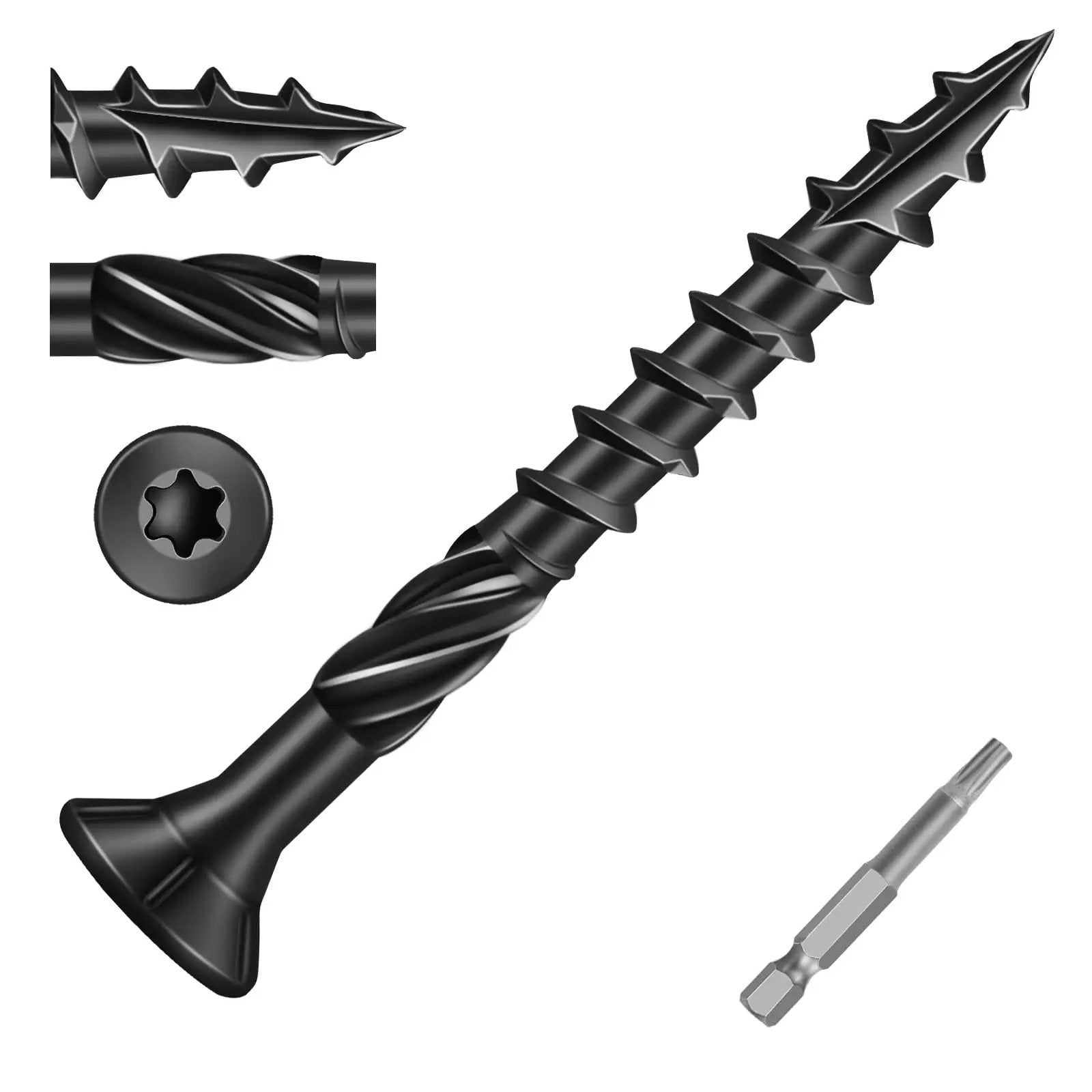 Eight By One And One Quarter Inch Heavy Duty Black Deck Screws ✓