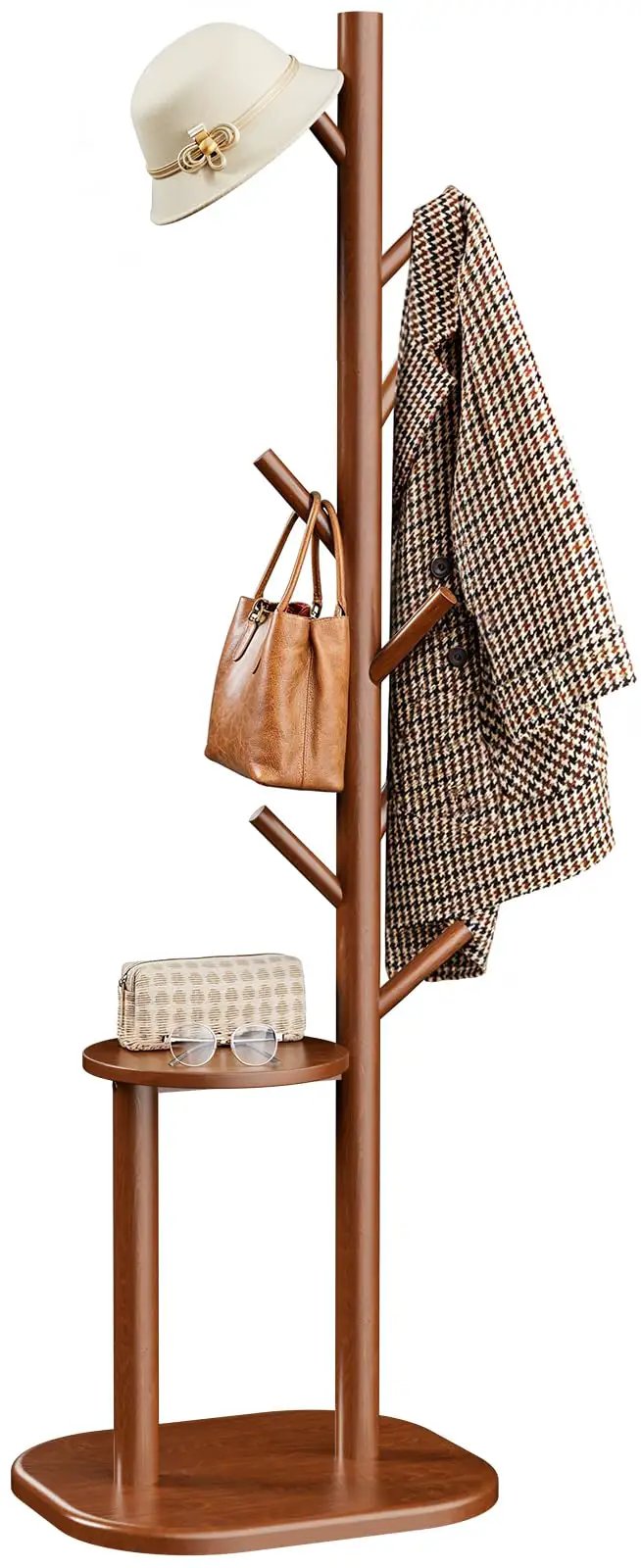 Freestanding Coat Rack with 8 Hooks & Shelf ✓