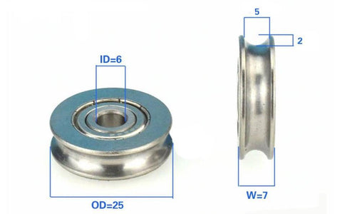 6mm Bore Bearing with 25mm Stainless Steel Pulley U Groove Track Roller Bearing 6x25x7mm - VXB Ball Bearings