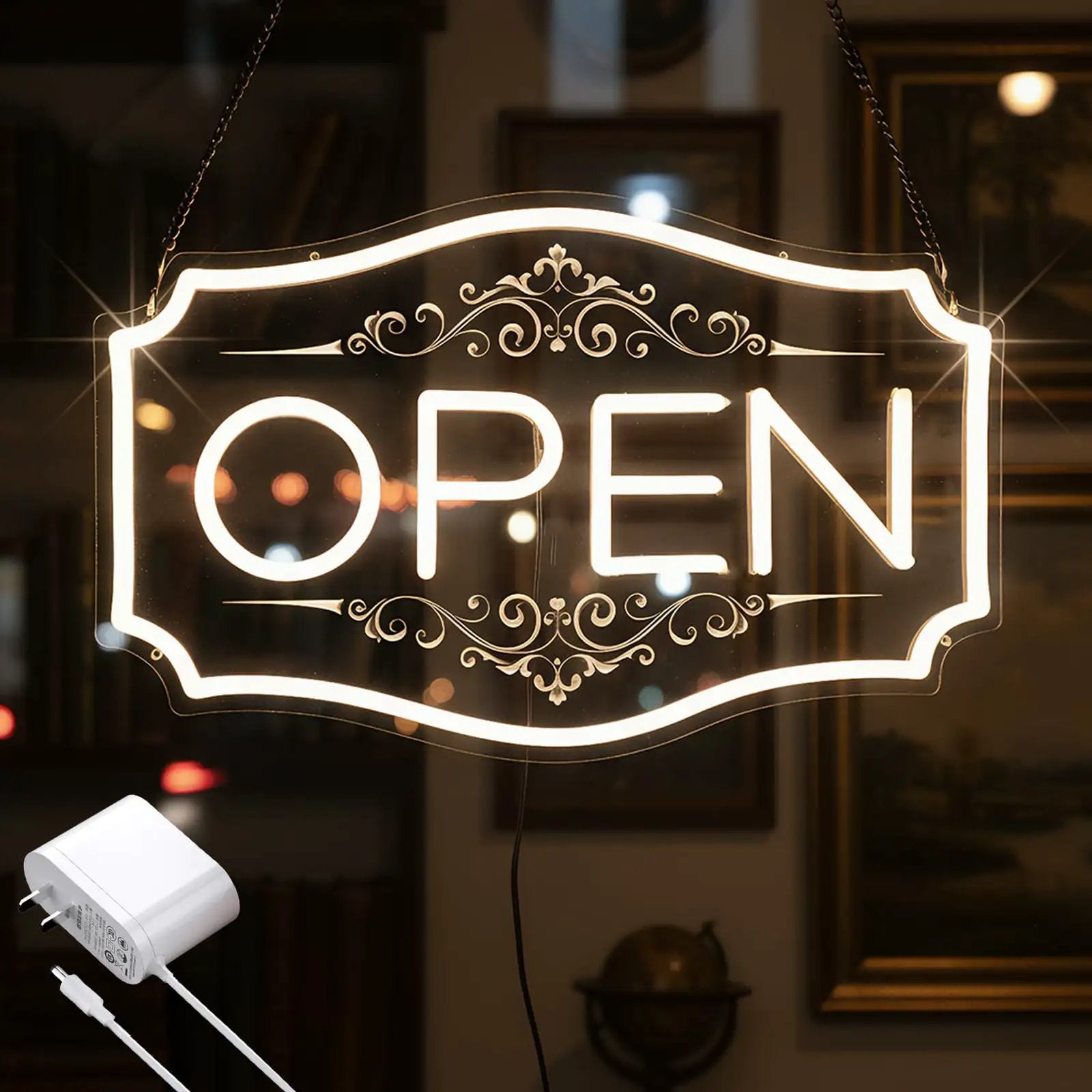 Lit Neon Open Sign for Business, Dimmable LED, 16.5x10.5