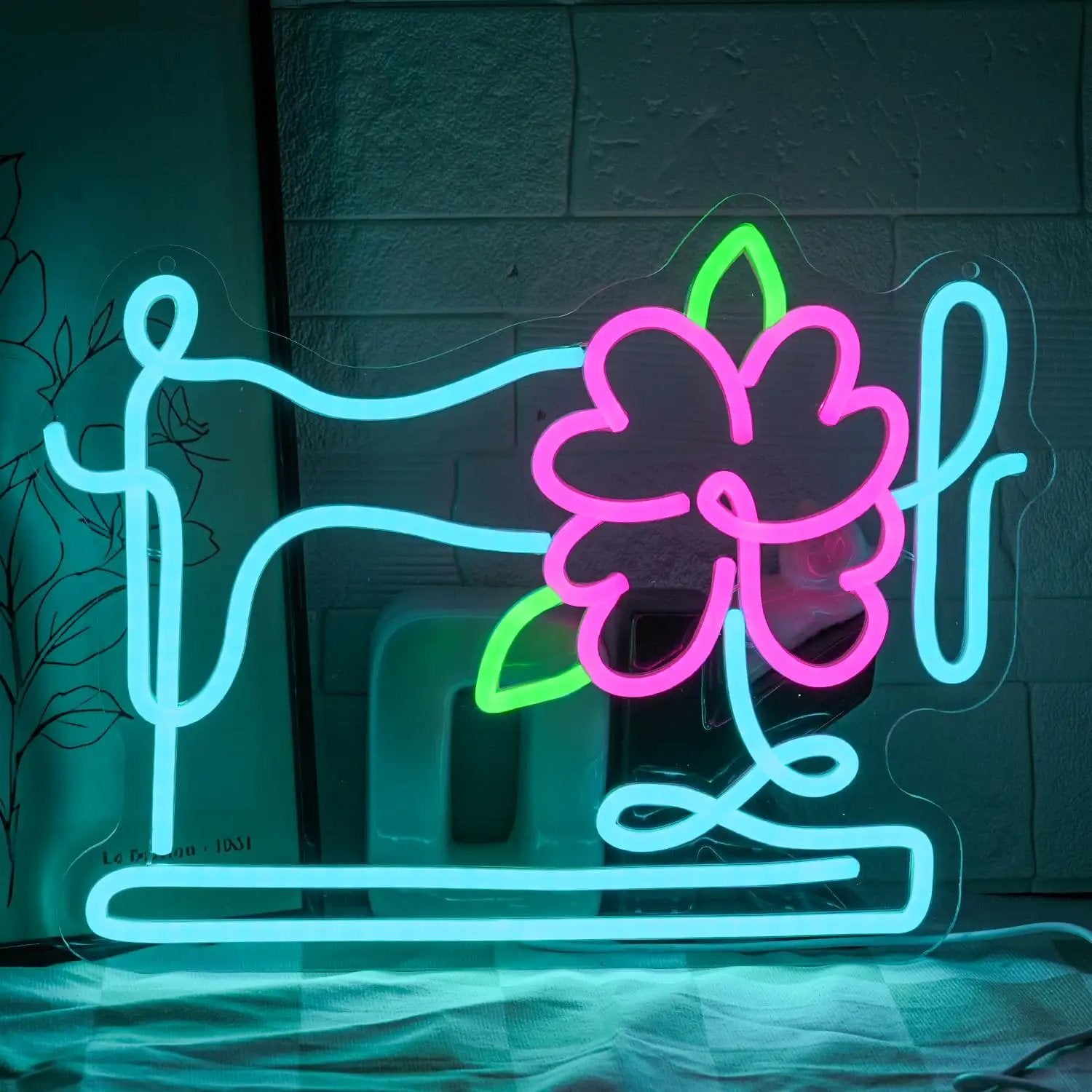 Floral Sewing Machine Neon Sign LED Light - Vibe Decor ✓