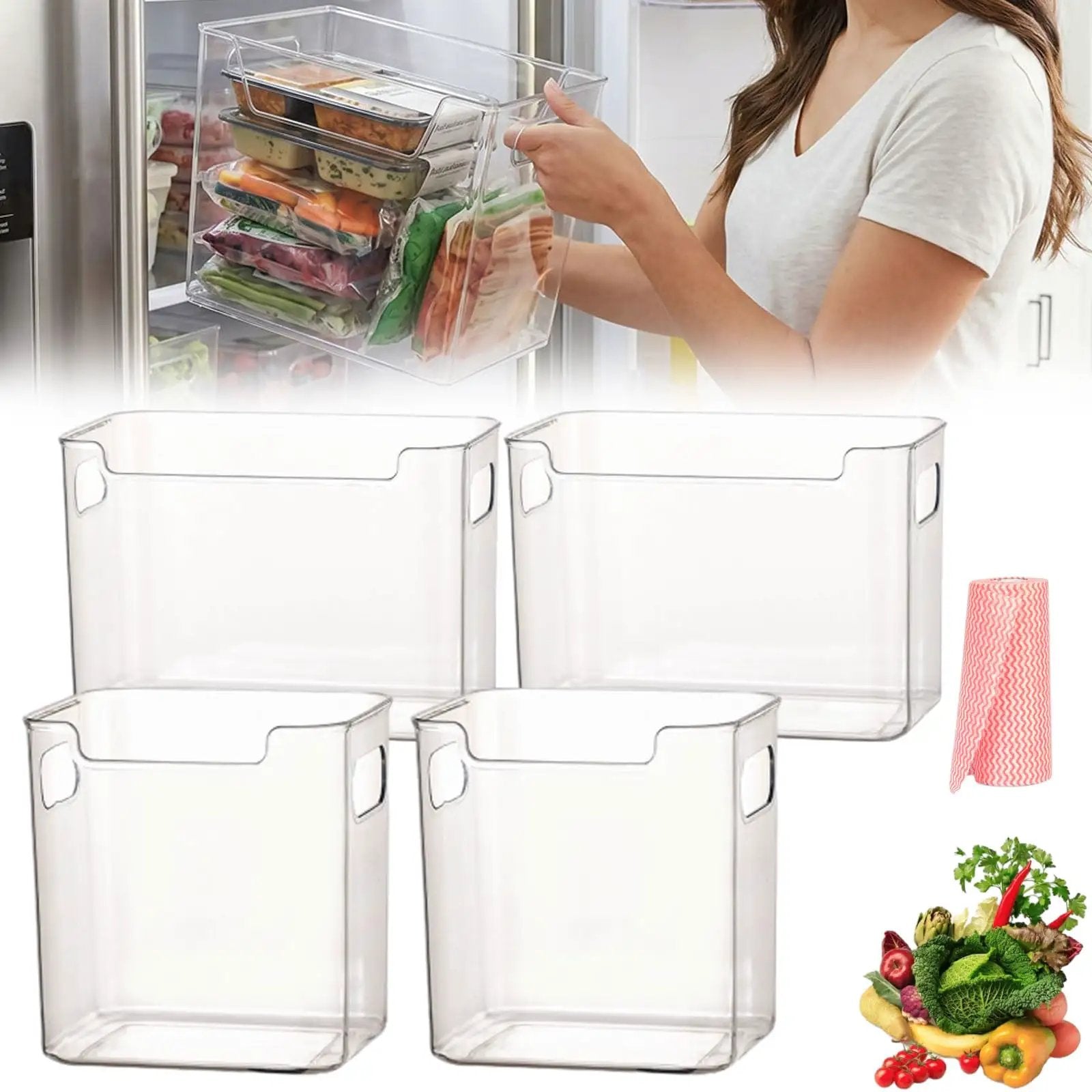 置物 sundaysbest Crystal Clear Freezer Storage Bins Set With Stackable ✓