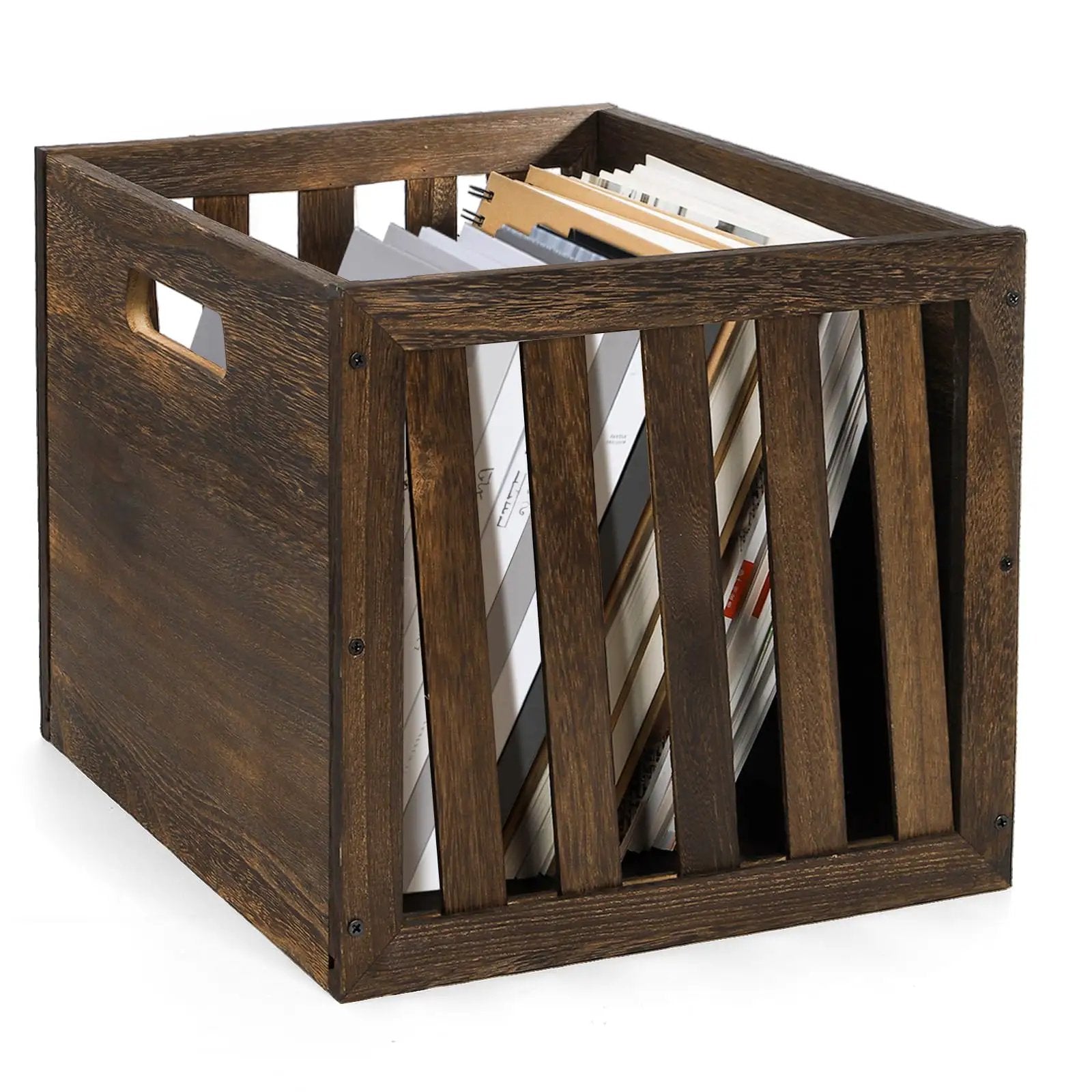 Wood Storage Bin Cube Crate With Handles - Easy Assembly ✓