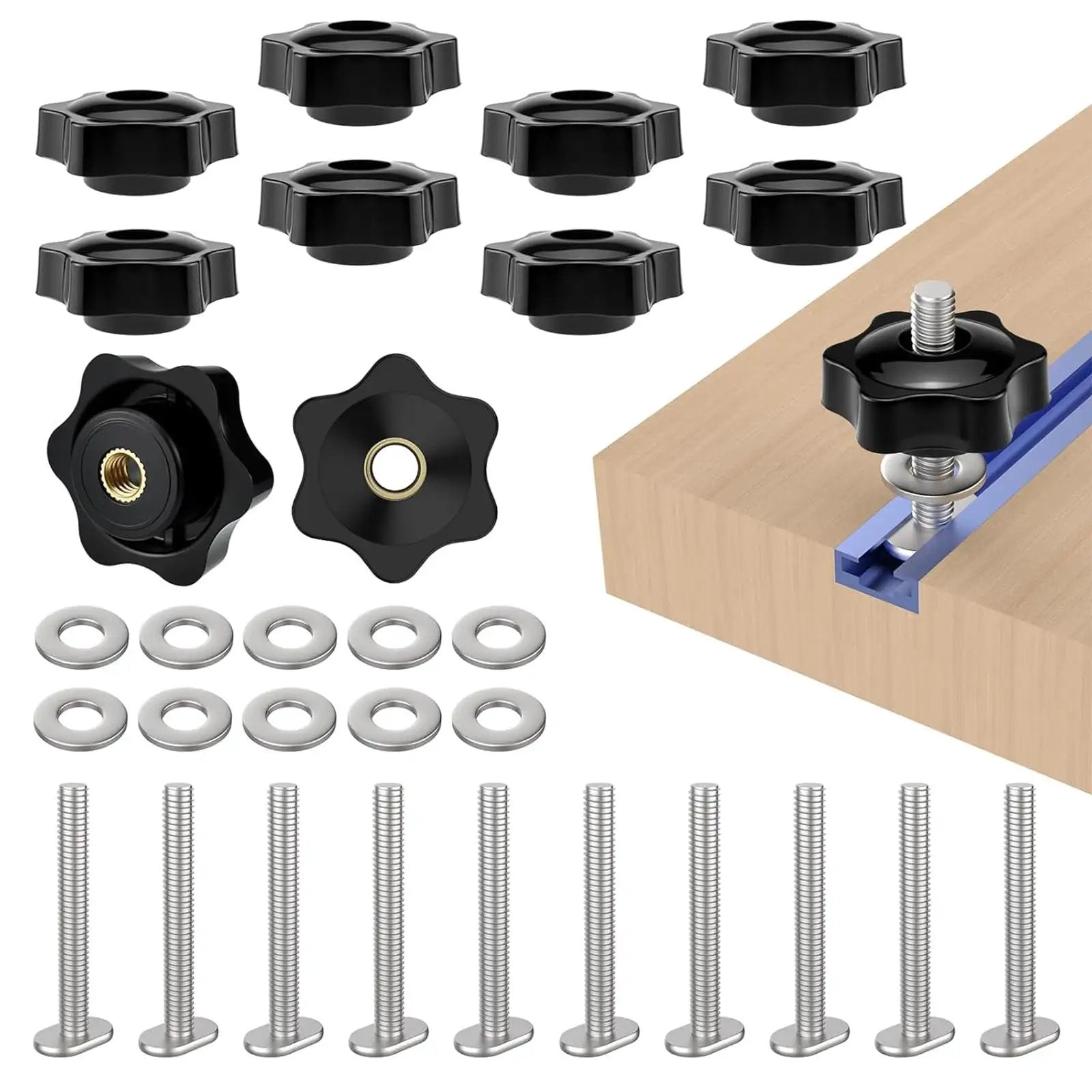 Ten Pack 1/4-20 T Track Knob Kit For Woodwork ✓