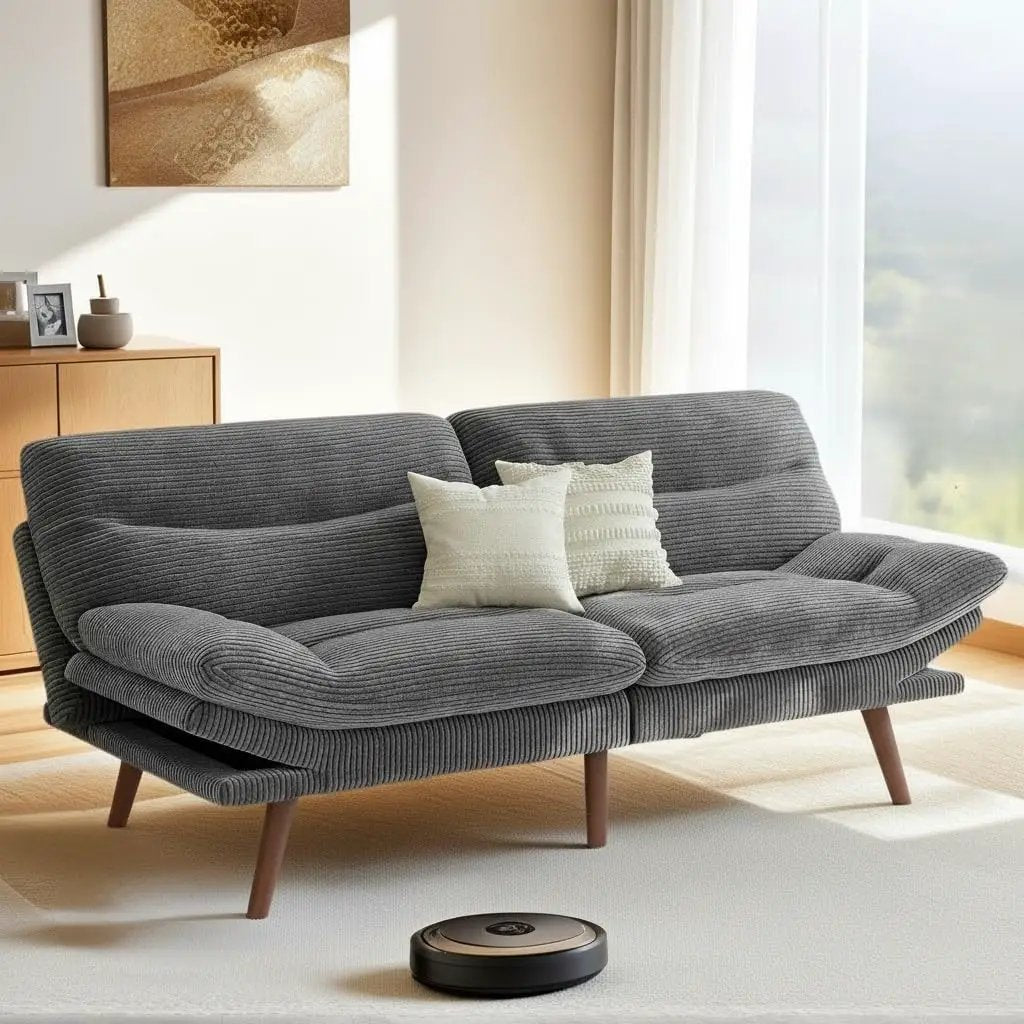 66 Inch Corduroy Futon Sofa Bed - Compact, Stylish ✓