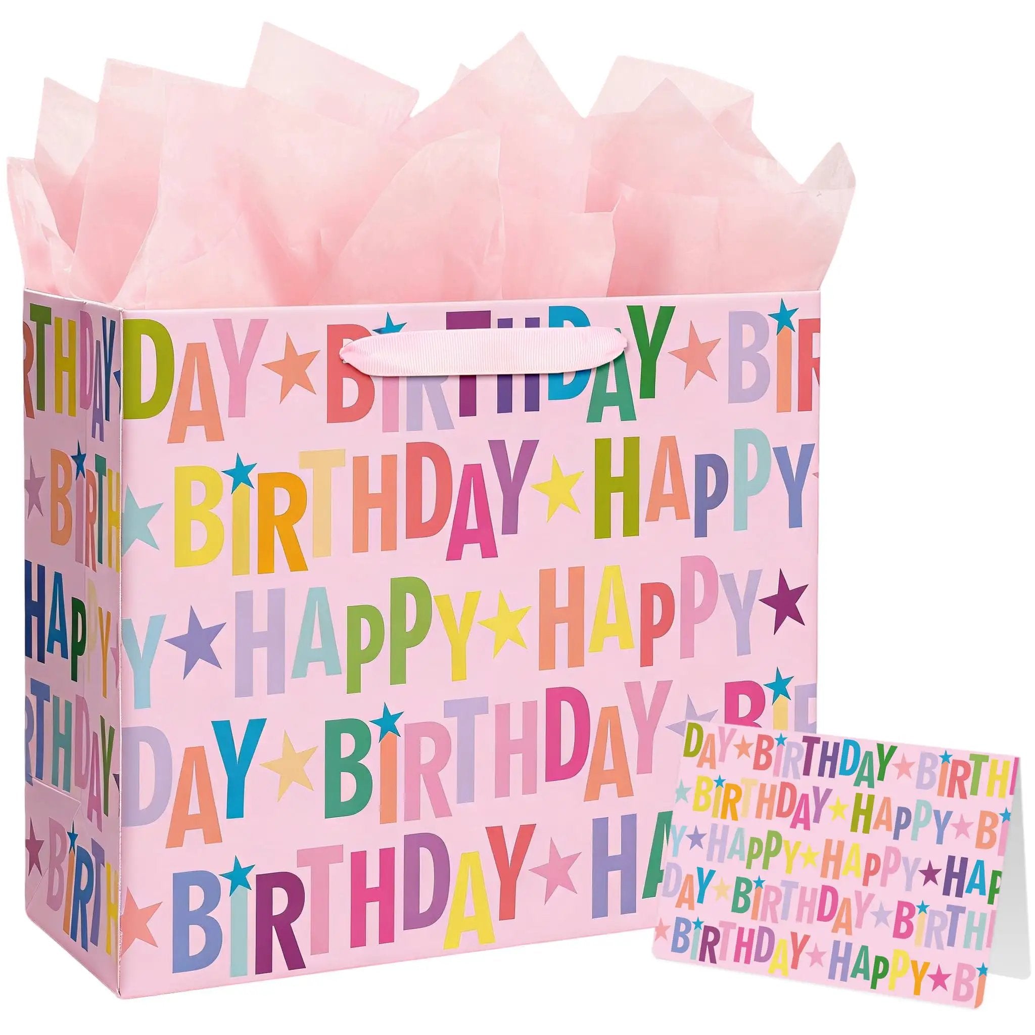 13 Inch Pink Happy Birthday Gift Bag With Colorful Lettering