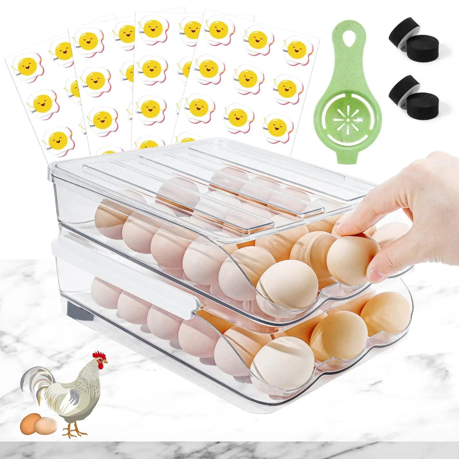 Egg Organizer For Refrigerator, 36 Egg Stackable Box ✓