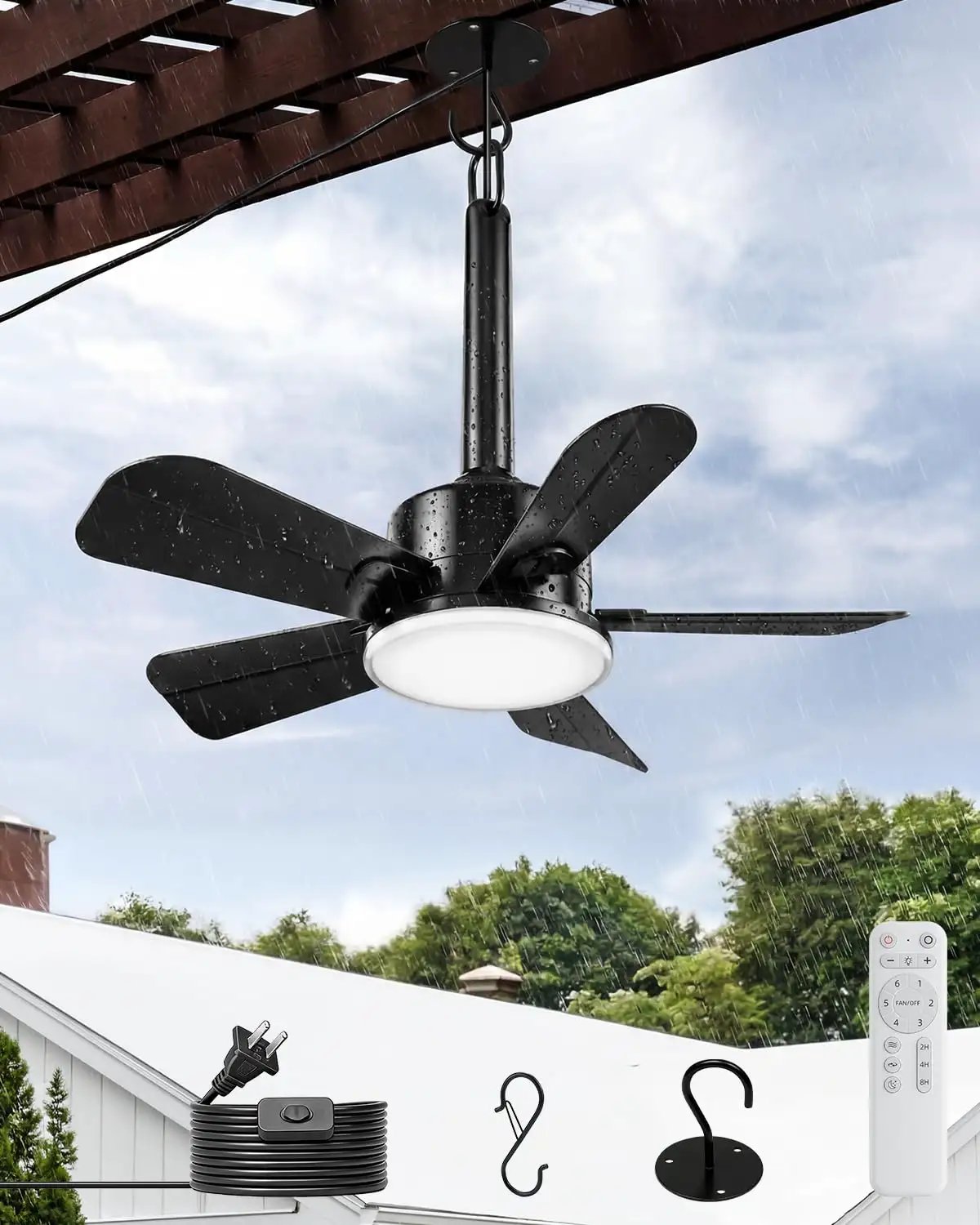 20 Inch Outdoor Ceiling Fan With LED Light And Remote ✓