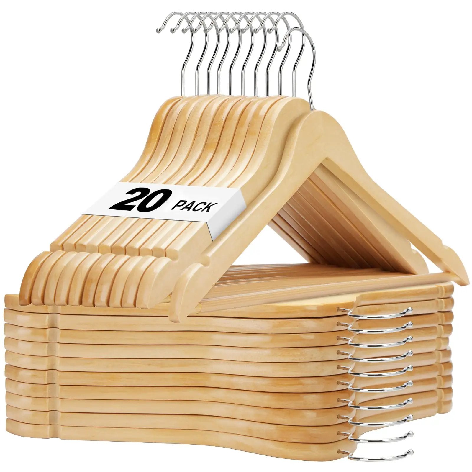 Heavy Duty Wooden Hangers 20 Pack With Non Slip ✓