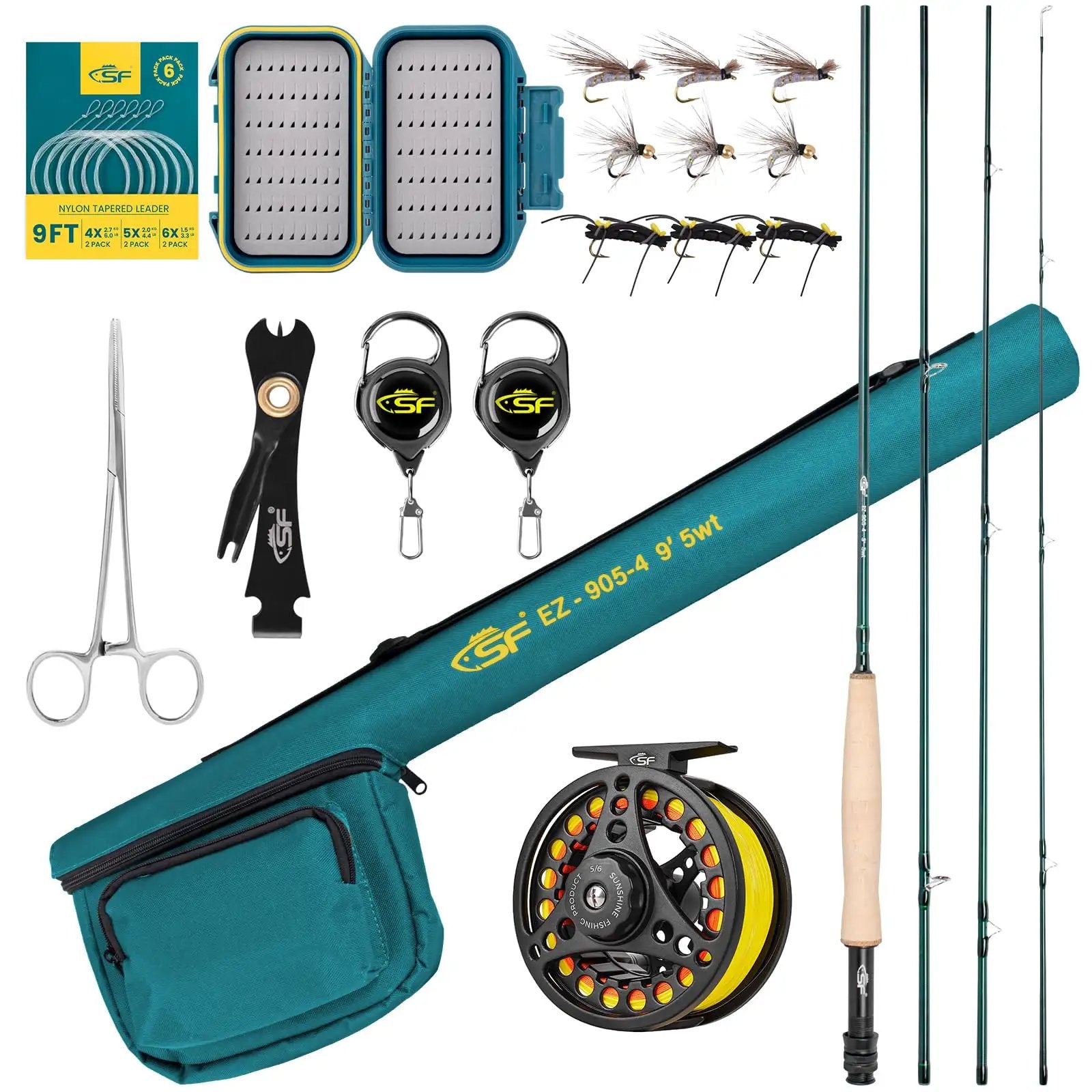5 fishing rod combo 9Ft 5Wt Fly Starter Kit With 4 Piece Carbon Fiber Rod Semi Gloss Green Jade Finish Includes Reel Pre Loaded Line Backing Tapered Daiwa SLTSD50 Saltist SD Built with tapered all uhmwpe Option:Purple Haze