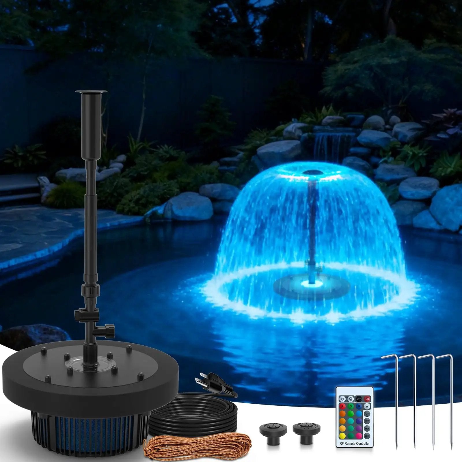 Floating Pond Fountain Pump With Lights - 660 GPH ✓
