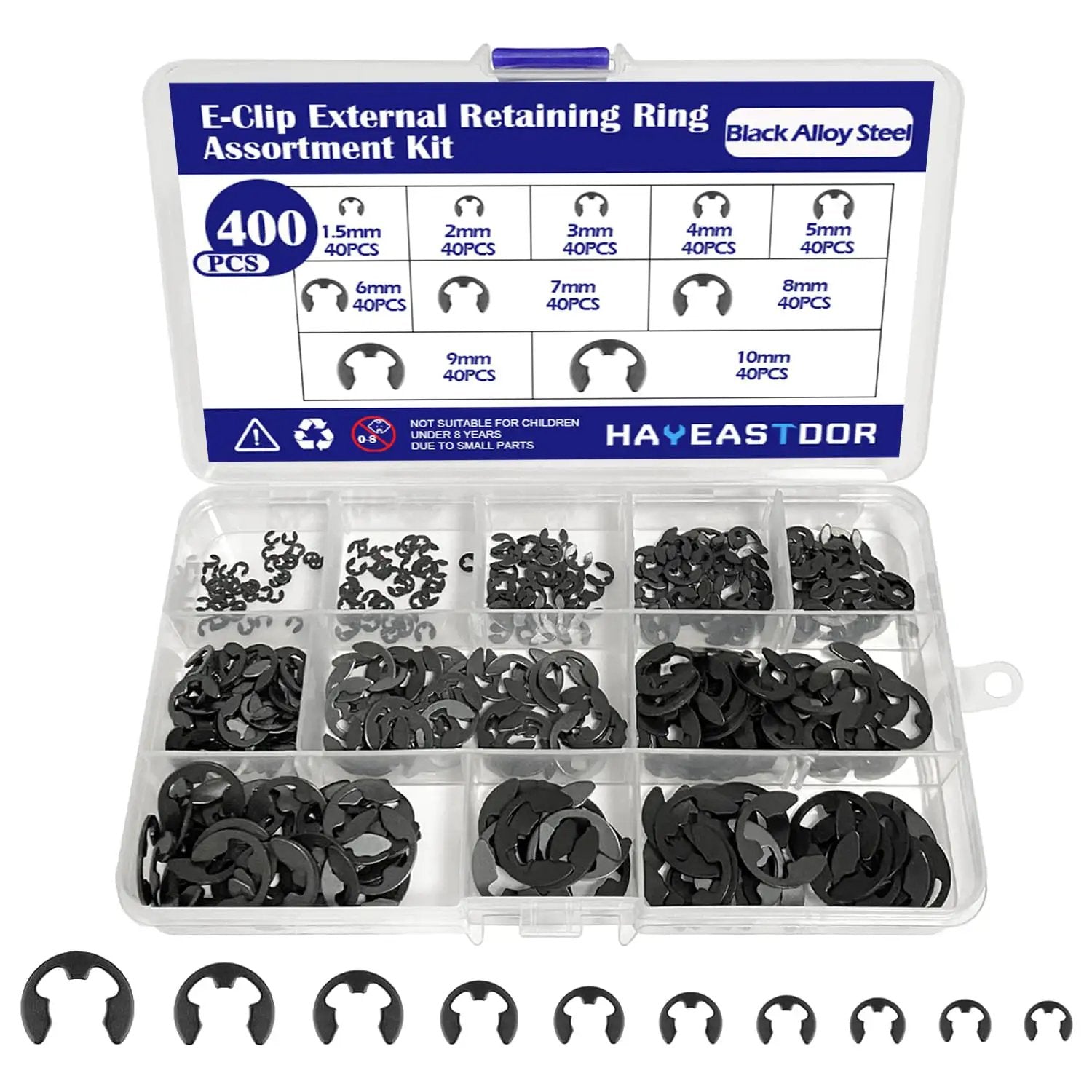 E-Clip Sortiment Set – 120-teiliger Federstahl-Haltering Extern, Größen 1,5–10 Mm