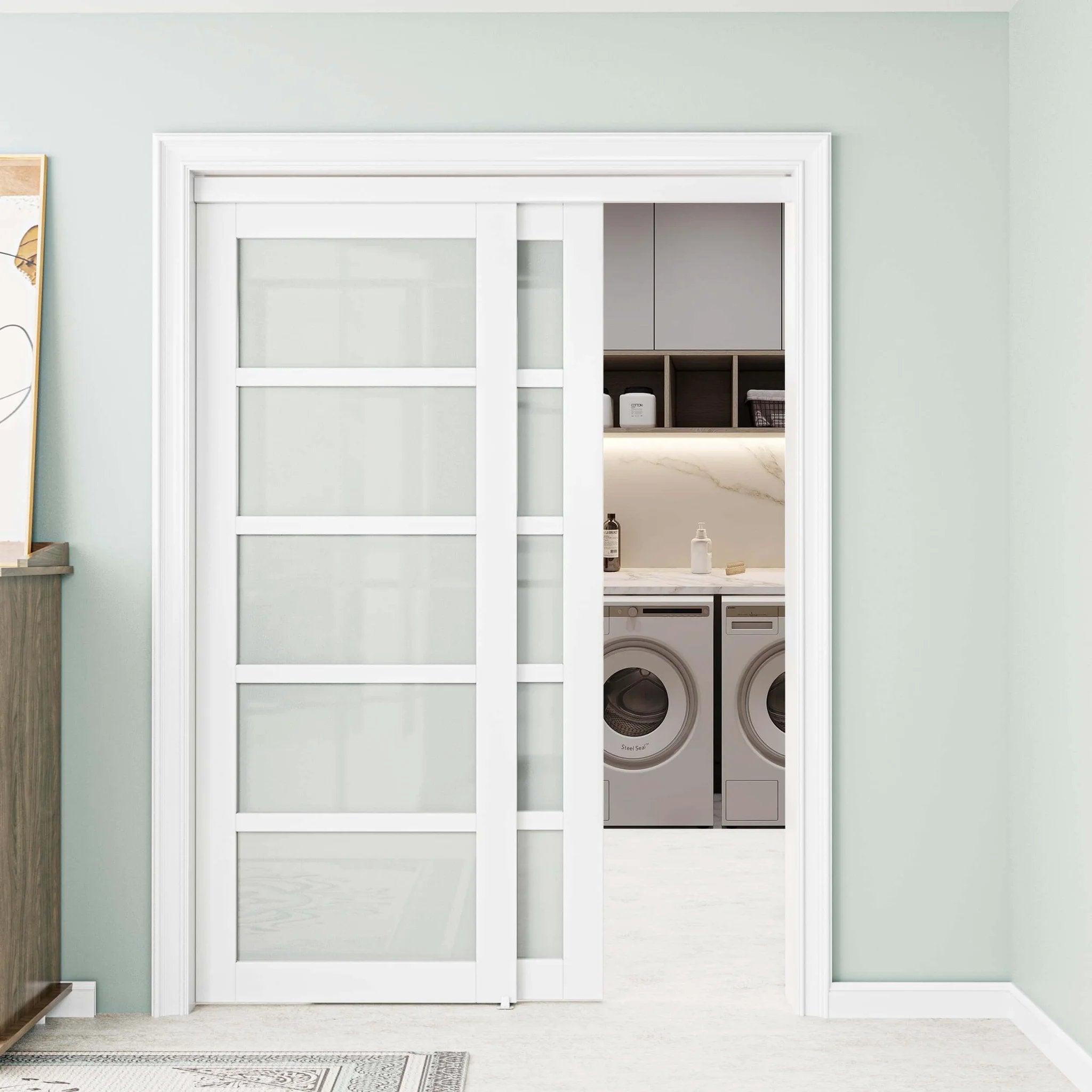Frosted Glass Sliding Closet Doors, White, 60x80 Set ✓