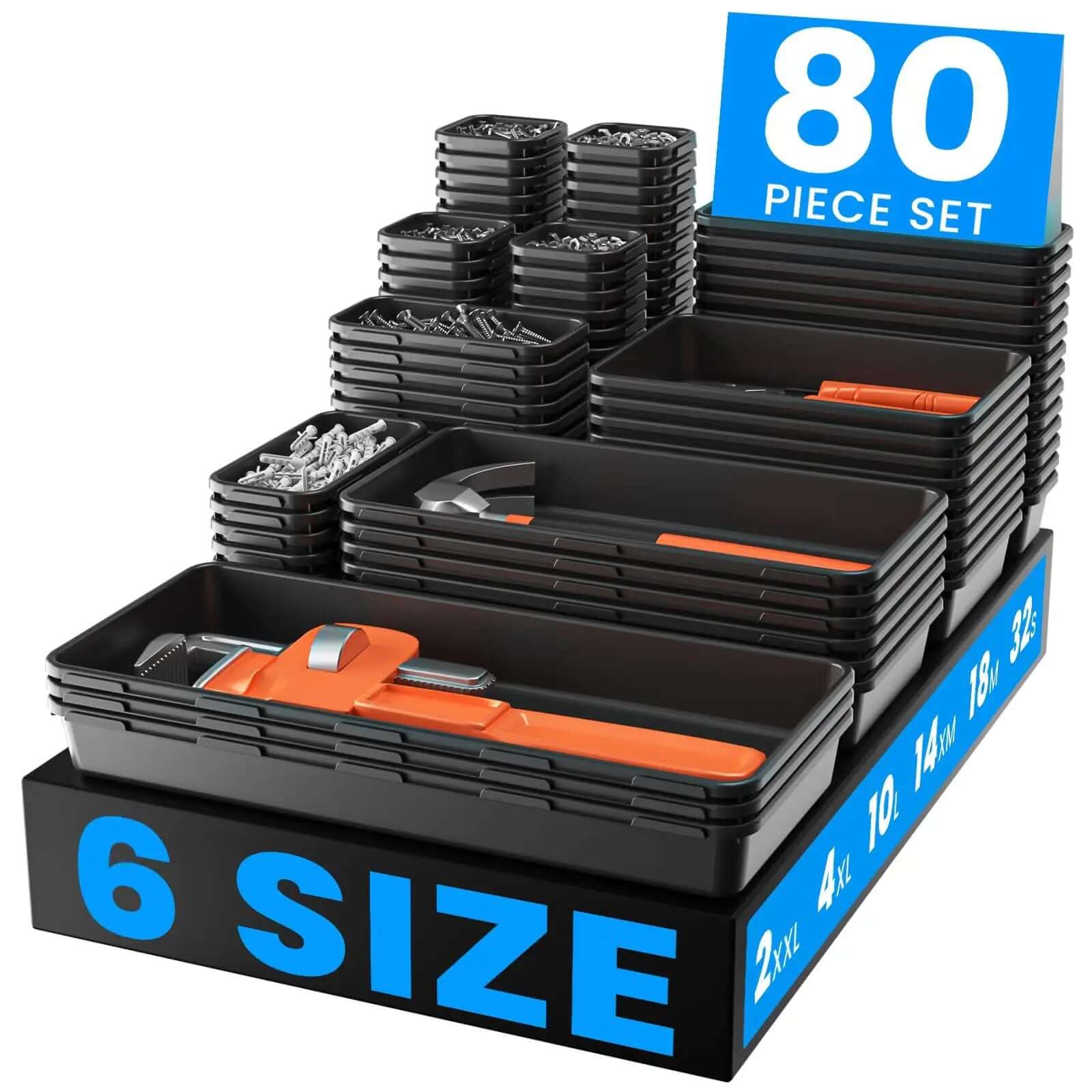 Six Size 80 Piece Tool Box Organizer Set for Storage ✓