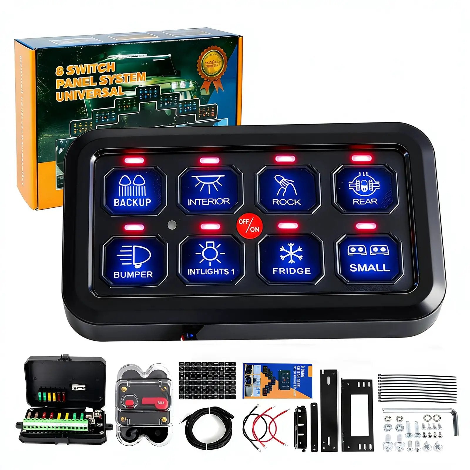 8 Gang RGB Toggle Switch Panel With Memory, Auto Dim ✓