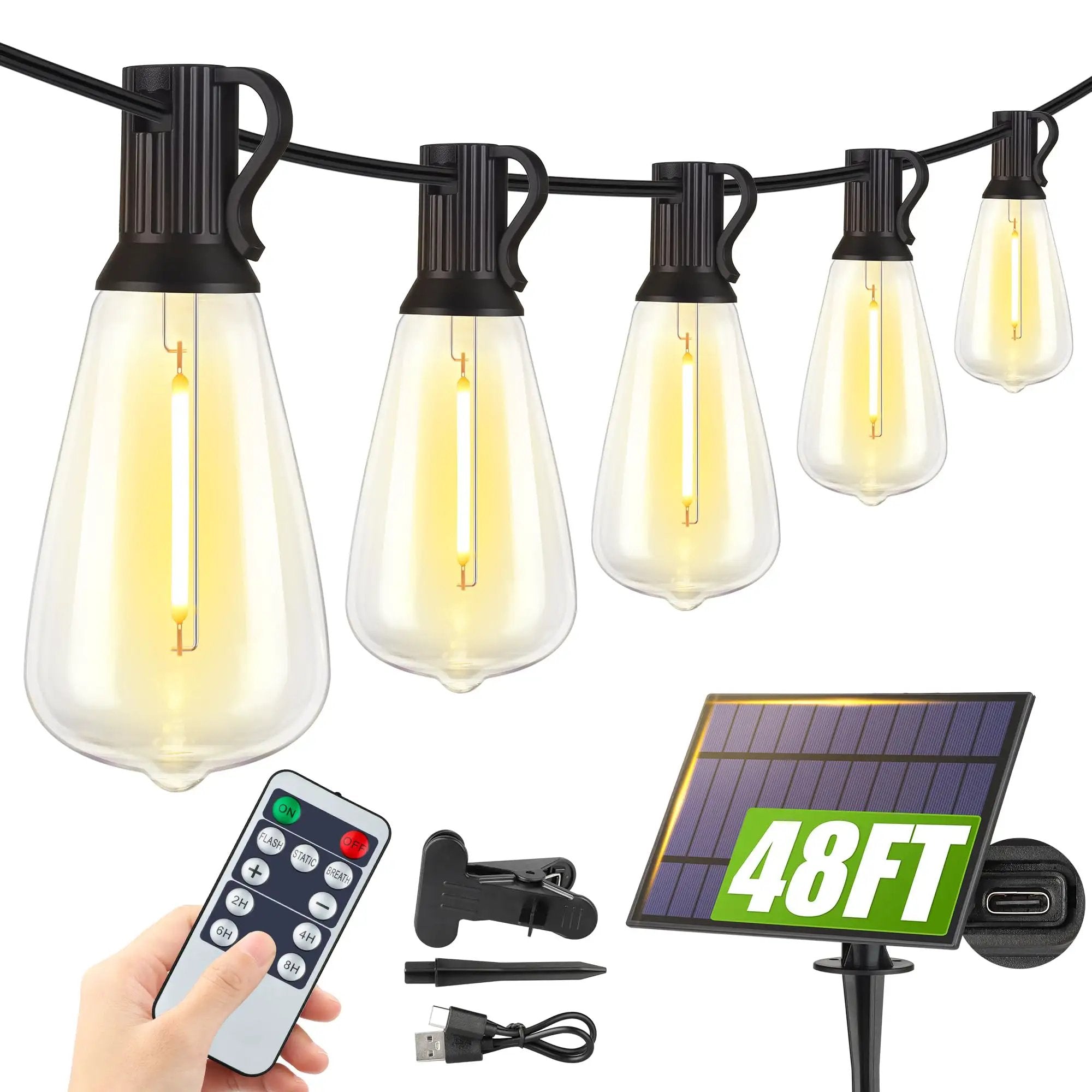 48Ft Solar Powered Outdoor String Lights ✓