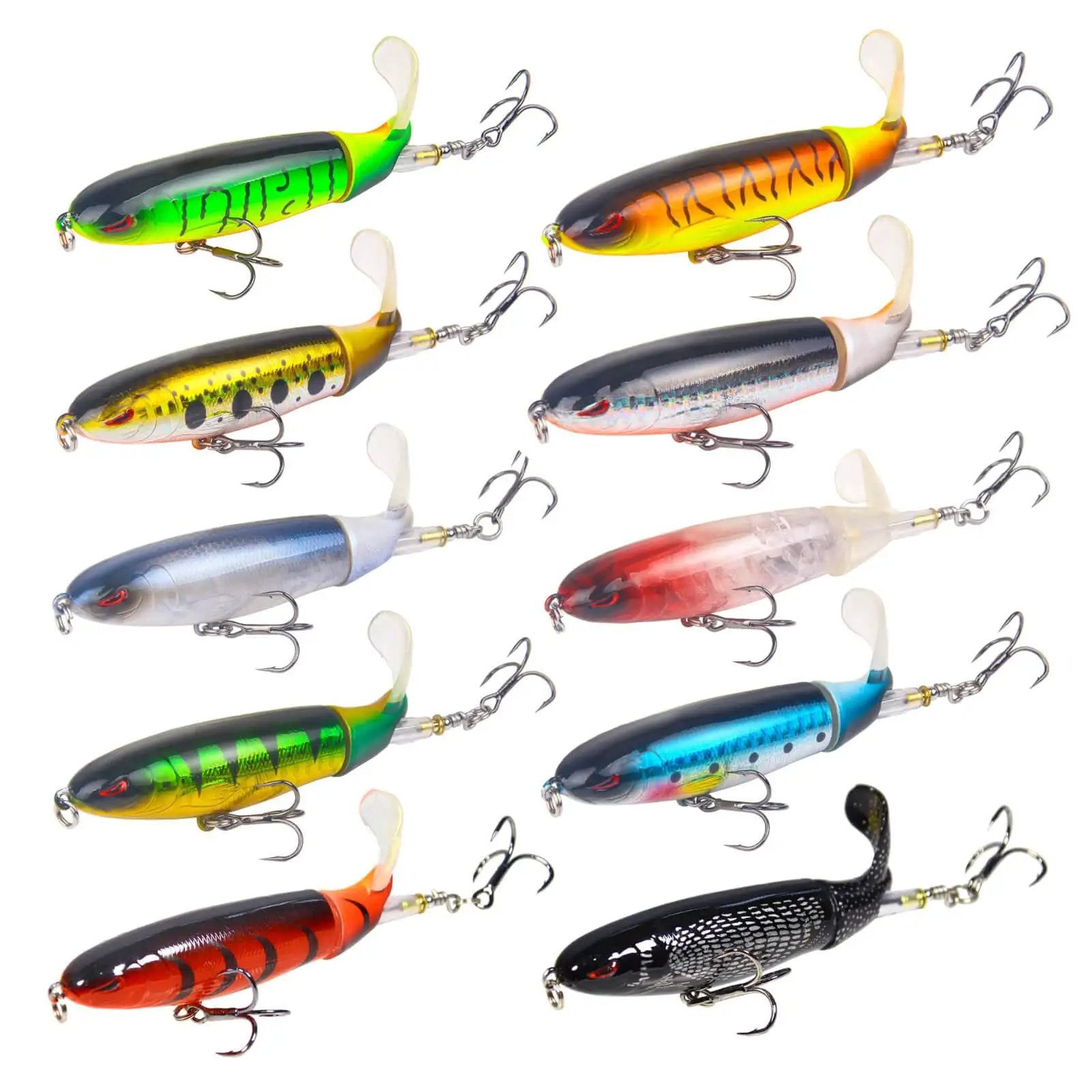 Whopper Bass Topwater Lure Kit: 10 Pcs Plopper Lures ✓