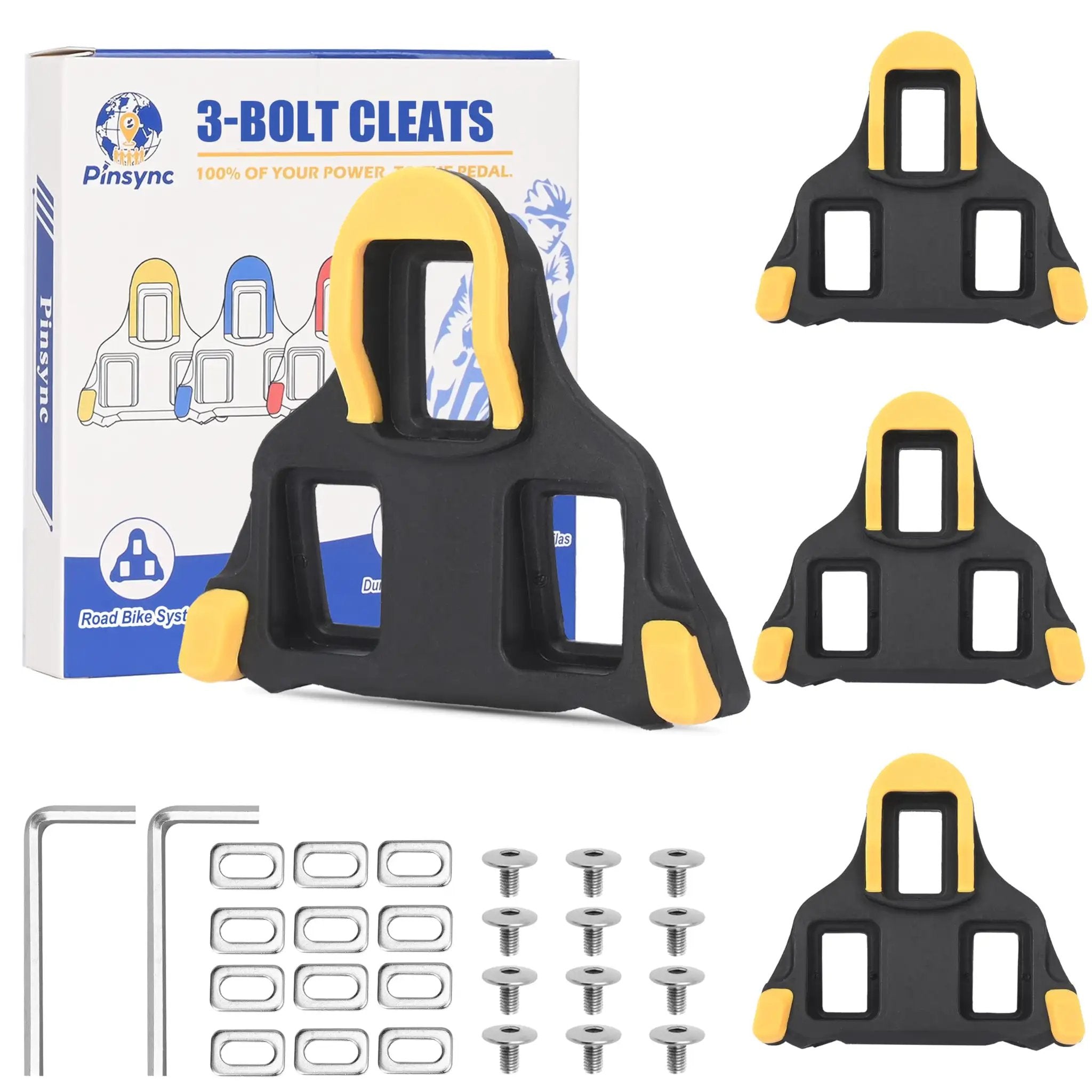 Road Bike Cleat Set With 6° Float, Durable 3 Bolt✓