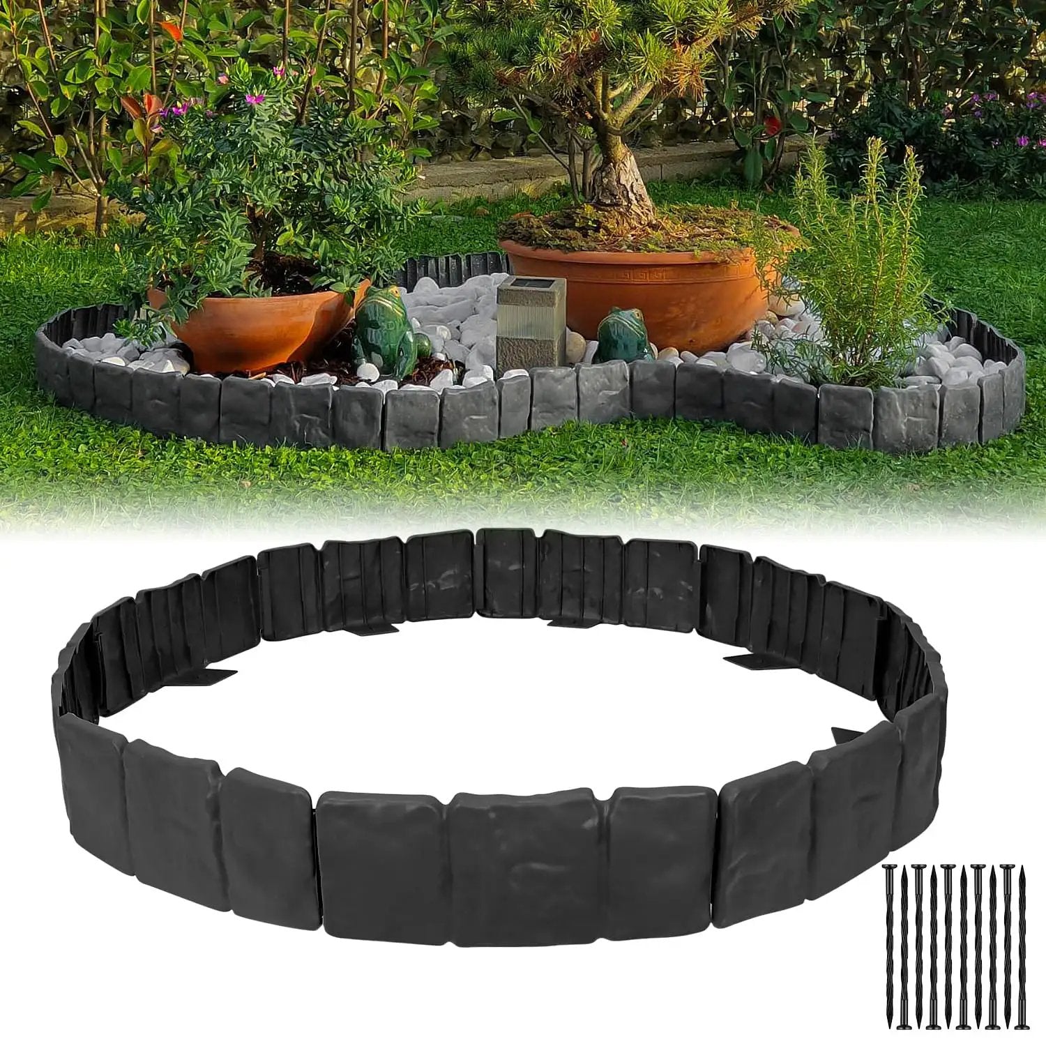 No Dig Garden Edging Border With Anchoring Spikes Black✓