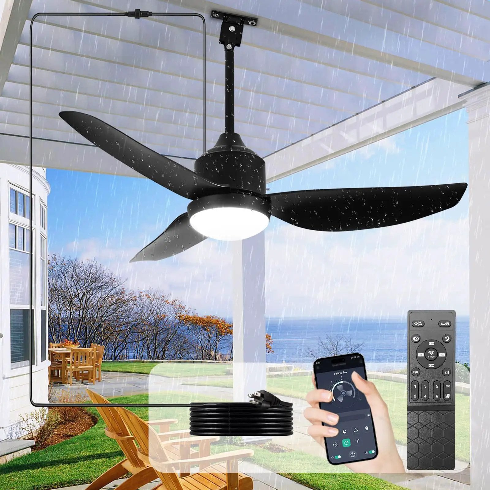 扇面36 42 Inch Outdoor Ceiling Fan With Light - Easy Install ✓