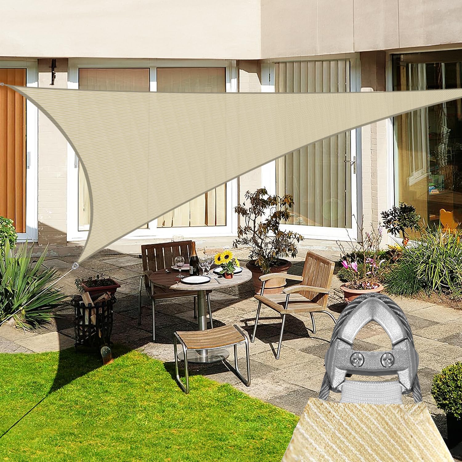 Beige 24x24x24 Sun Shade Sail For Patio Outdoor ✓